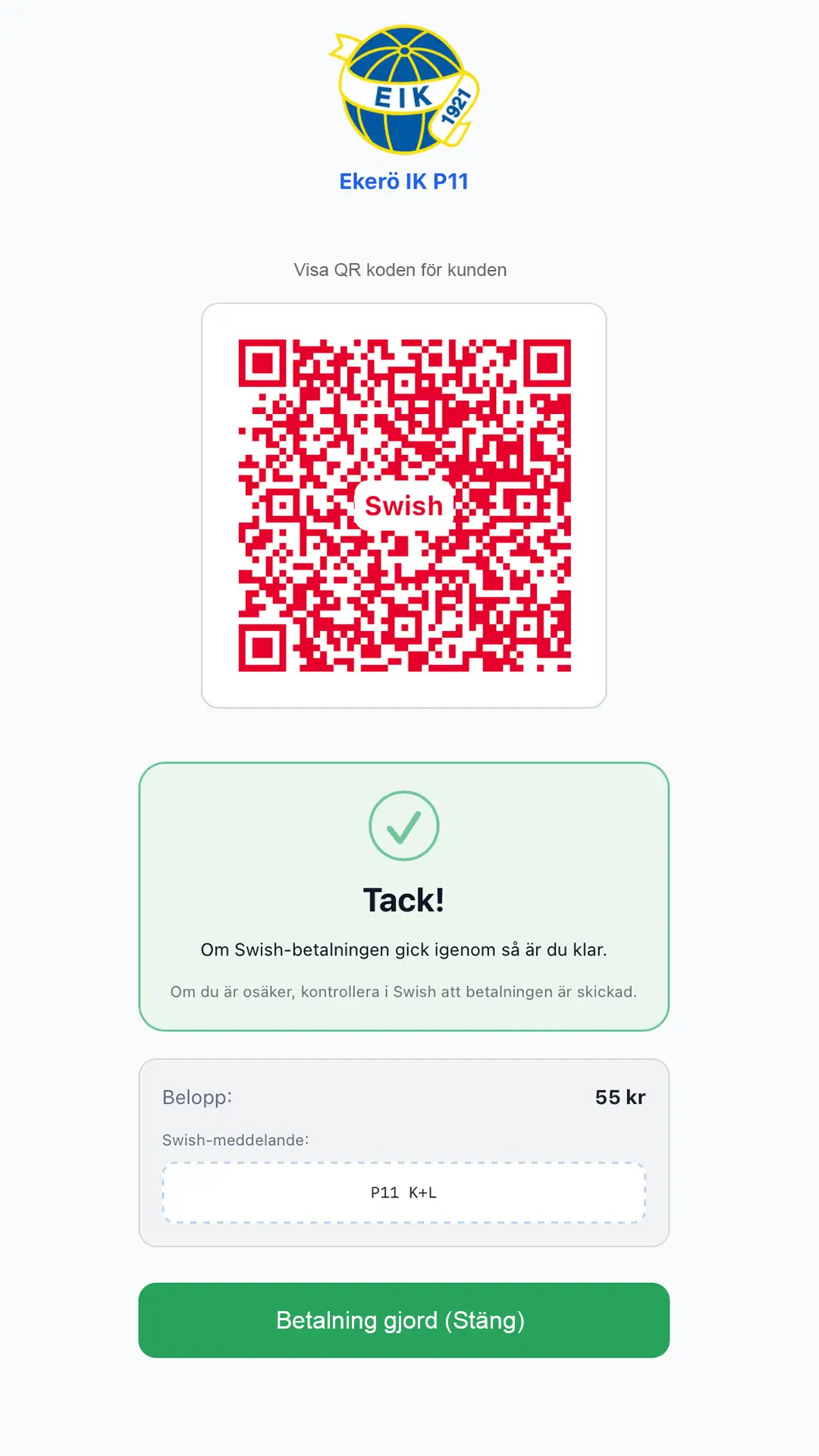 Swishar – kunden skannar QR och betalar med Swish